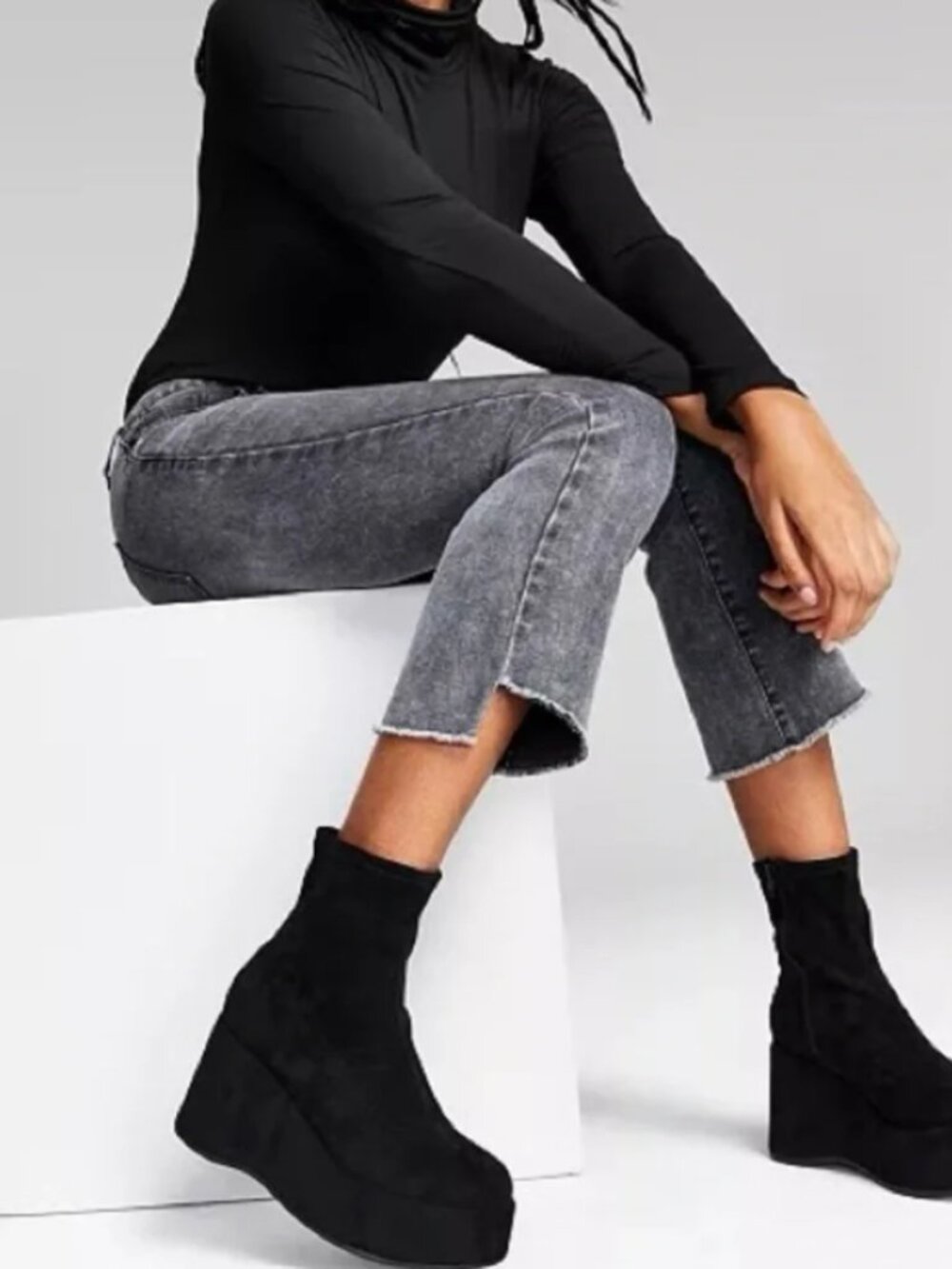 Wild‎ Pair Earlee Faux Suede Platform Ankle Boots Chunky Booties Black NEW 9.5